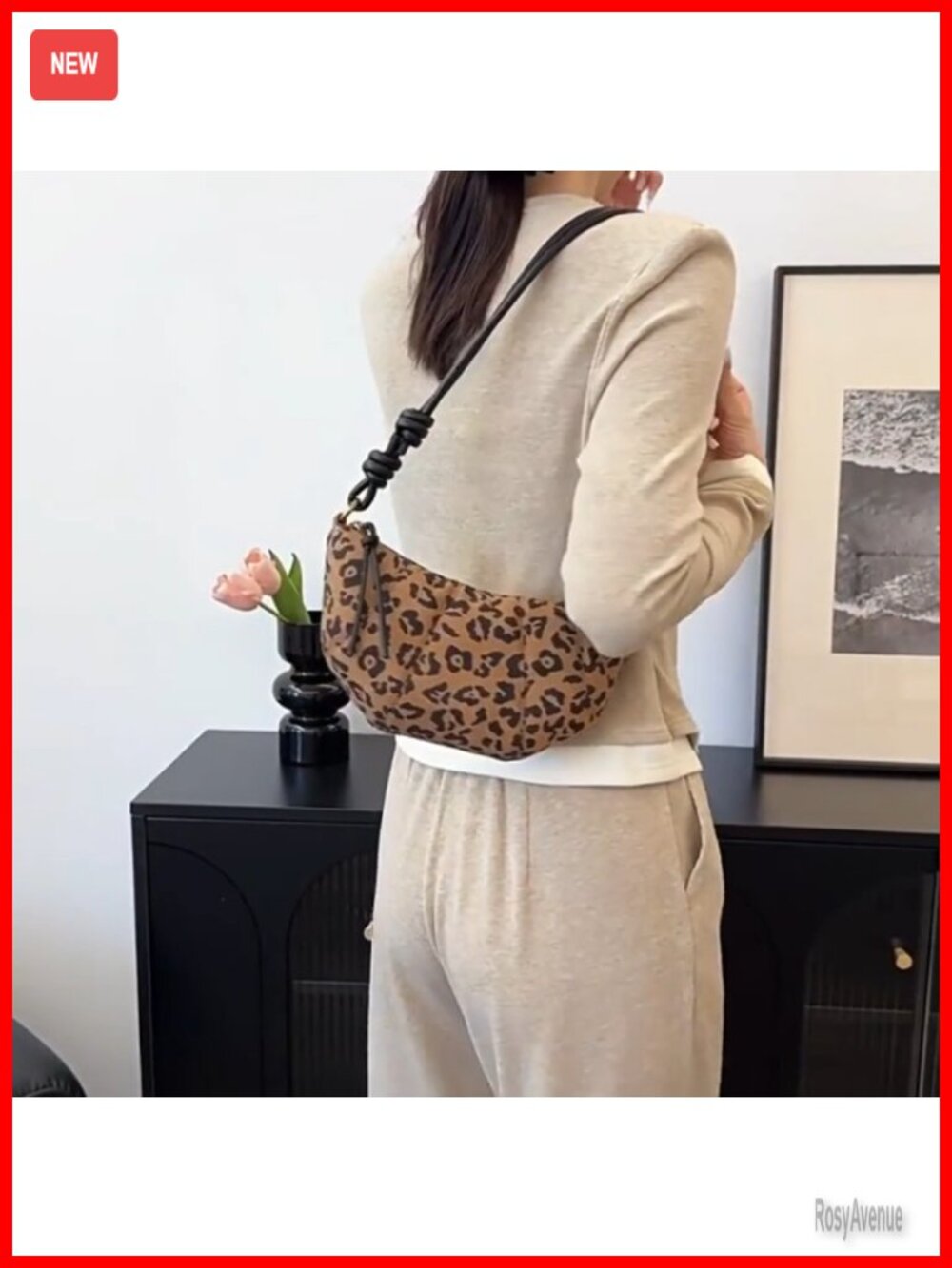 Faux Suede Crescent Crossbody Bag with Adjustable Strap - Mini Handbag - Picture 6 of 6